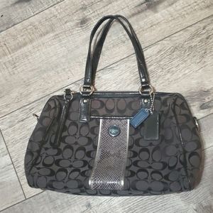 Coach Black Monogram Snake printed bag